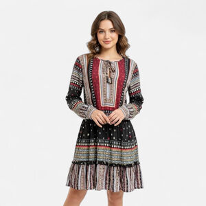 Hale Bob Black & Red Stars Boho Dress - Med